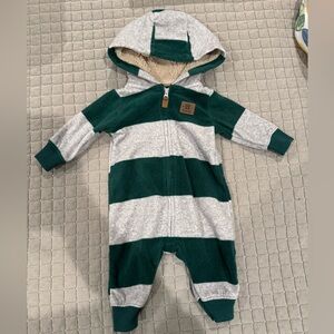 Carter’s Cozy Green and Gray Striped Kids One Piece